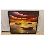 Oil on Masonic Panel Sunset Painting, Vinnie Dark