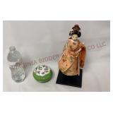 Canton Enamel Trinket Box & Japanese Geisha Doll