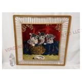 Three Little Kittens Velvet Tapestry w Reed Frame