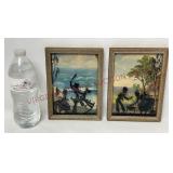 Vintage Convex Glass Silhouette Art - Children