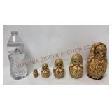1990s Wood Burned Russian Nesting Dolls - Signed