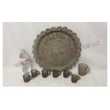 Vintage Russian Metal Filigree Tray & Cups