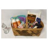 Gathering Basket of Sewing Trims, Lace, Yarn, More