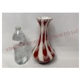 Peppermint Red & White Art Glass Vase - 9.75" tall