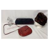 Eel Skin Purse, Black Clutch & Beaver Fur Hat