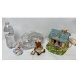 Easter Village House, Bunnies & Bear