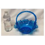 Fenton Cabbage Rose Ruffled 9" Basket w Handle