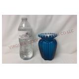 Fenton Jamestown Blue Overlay Ribbed Glass Vase