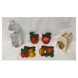 Vintage Plaster Fruit Plaques & Sad Iron Planter