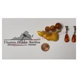 Russian Baltic Amber Brooch & Teardrop Earrings