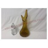 Mid Century Amber Swirl Blown Glass Vase - 15.5"