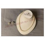 Jewelry - Rhinestone Earrings, Faux Pearl Necklace