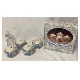 Vintage Blue Heart Covered Soup Crocks / Bowls