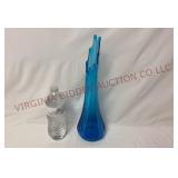 MCM LE Smith Peacock Blue Ribbed Swung Vase