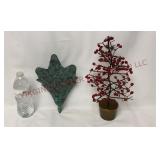 Verdigris Metal Wall Pocket, Wire Centerpiece Tree