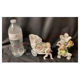Vintage Porcelain Cupid Shell Planter & Vase