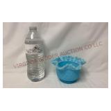 Vintage Fenton Blue Satin 5" Basket Bowl