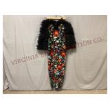 Vintage Embroidered Floral Black Column Gown
