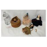Vintage Doll Head Straw Box & Doll Babies