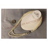 Vintage Rhinestone Broach, Double Strand Necklace