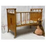 Vintage Doll Baby Crib w Kanga Roo Stuffed Plush