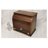 Antique Oak Roll Top Tambour Organizer w Drawer