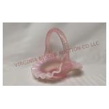Fenton Glass Pink Rose Swirl Handle Mini Basket