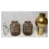 Model Home Decor - Glass Jar Vases, Gold Tone Vase