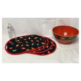 Hot Pepper Place Mats (4) & Jalapeno Bowl