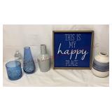 Home Decor - Happy Place Sign & Vases