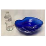 Cobalt Blue Ribbed Art Glass Bowl - Damaged