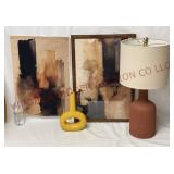 Canvas Art, Vase & Table Lamp - See Desc