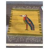 Antique handmade woven rug wi bird 20x19