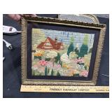 Old hand sewn cottage picture gesso frame 16x13.5