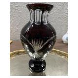 12" tall ruby red heavy cut to clear vase gorgeous