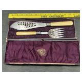 Antique fish knife meat fork case Alexander Bros