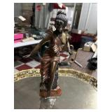 12" Bronze art sculpture nude female w harp
