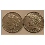 2 US PEACE silver dollars 1923-D 1922-S