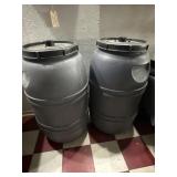2 heavy duty 50 gallon plastic rain barrels
