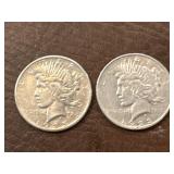 2 US Peace silver dollars 1925 P 1923 D