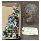 Hazel Atlas EZ Seal fruit jar + 120 old marbles