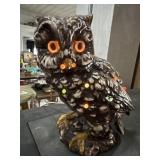Antique TV lamp owl with glowing eyes & feathers