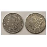2 US Morgan silver dollars 1921-S 1885-O