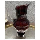 11.5" ruby red cut to clear pitcher gorgeous