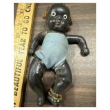 Antique old Japan strung ceramic black baby doll