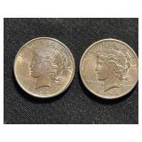 2 US Peace silver dollars 1922 P 1924 P
