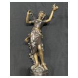 20" bronze art sculpture woman & dove / bird
