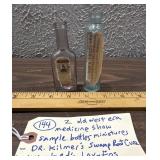 2 old west medicine show sample bottles cure