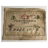 Antique cloth sewing sampler dated and signed