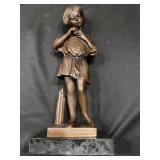 16" heavy bronze sculpture child holding dove
